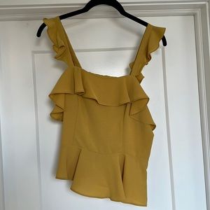 Chrishelle x JOA mustard yellow blouse with ruffles